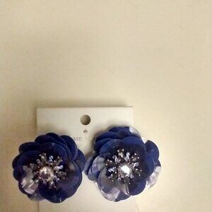 Kate Spade New York Snowy Nights Navy Blue Flower Stud Sequins Earrings NIB